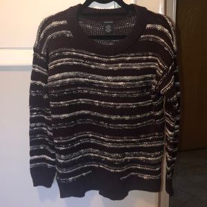 Calvin Klein Jeans Maroon and Grey Striped Sweater